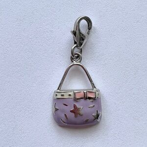 925 Silver Purple Enamel Star Purse / Bag Dangle Charm Pendant